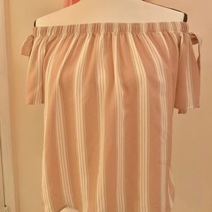 Off the shoulder pink and cream blouse